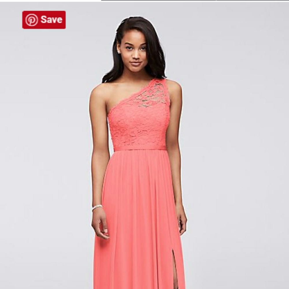 One shoulder lace/chiffon parfait David's Bridal b